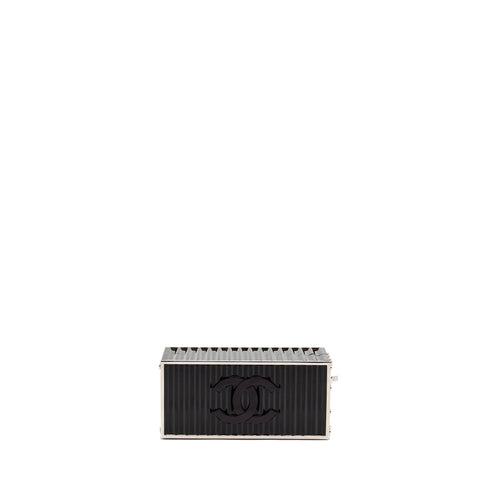 CHANEL 18A PARIS HAMBURG MINAUDIERE SHIPPING CONTAINER EVENING CLUTCH PLEXIGLASS/METAL BLACK SHW