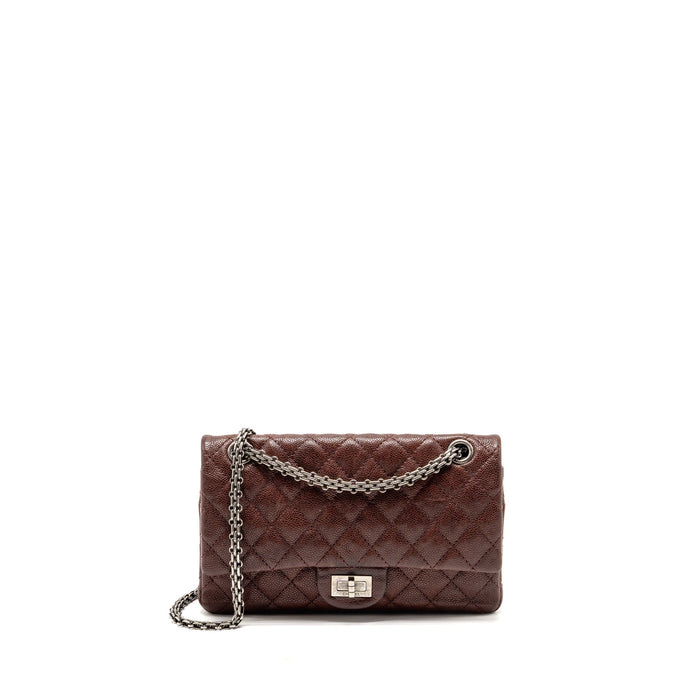 CHANEL SMALL 2.55 REISSUE DOUBLE FLAP BAG SHINY GRAINED CALFSKIN BURGUNDY SHW