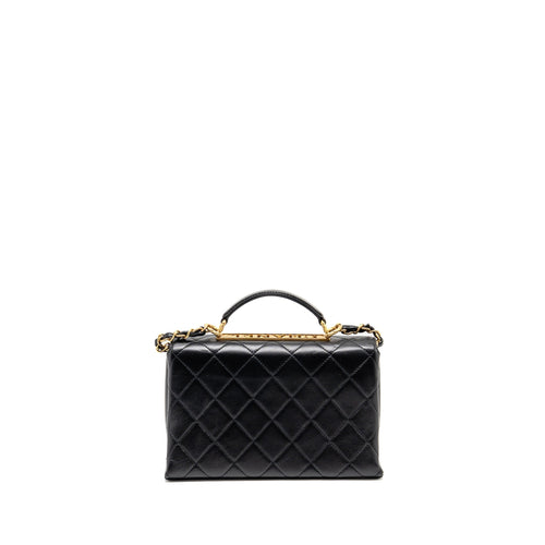 CHANEL MINI TRENDY SPIRIT TOP HANDLE FLAP BAG LAMBSKIN BLACK GHW