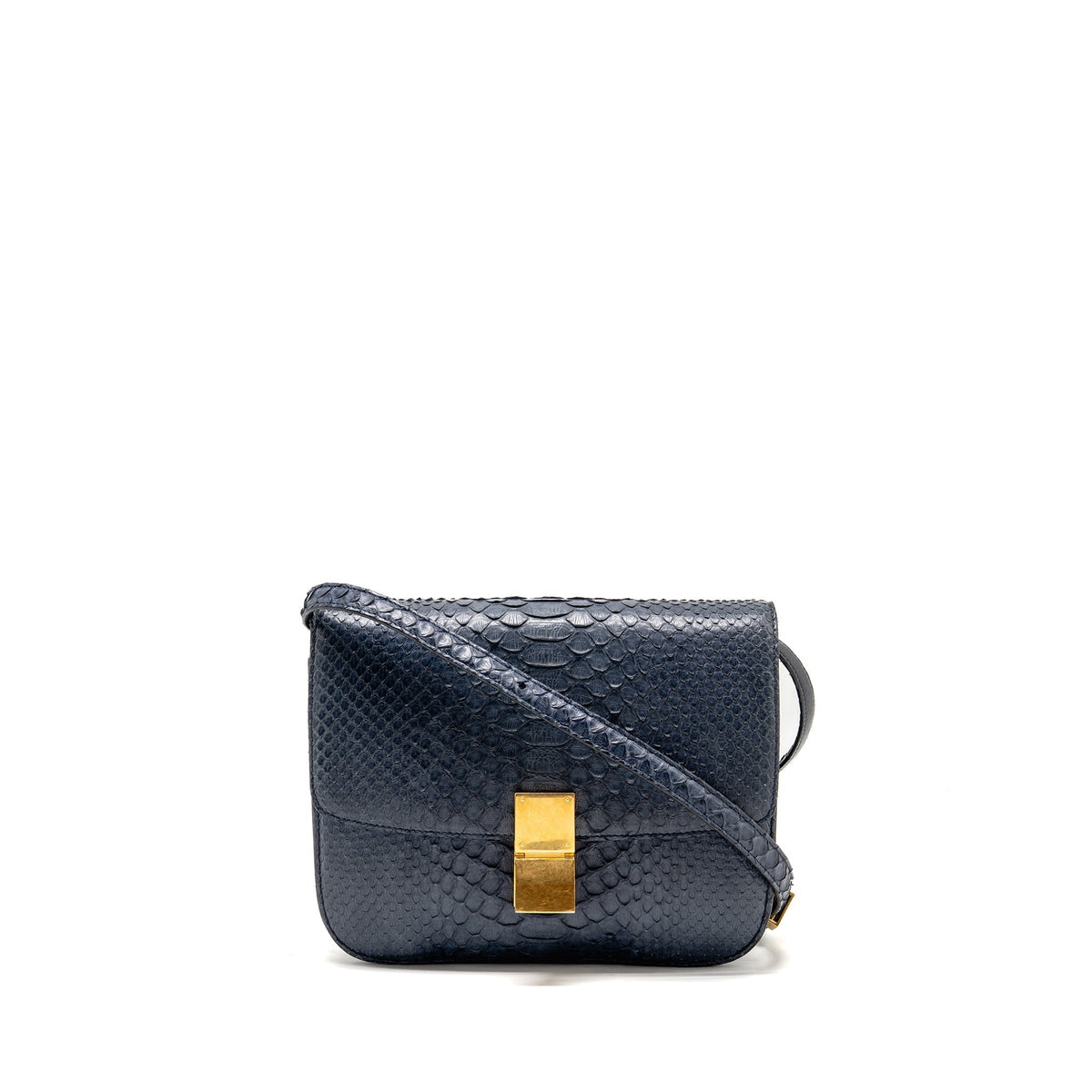 CELINE MEDIUM CLASSIC BOX BAG PYTHON NAVY GHW