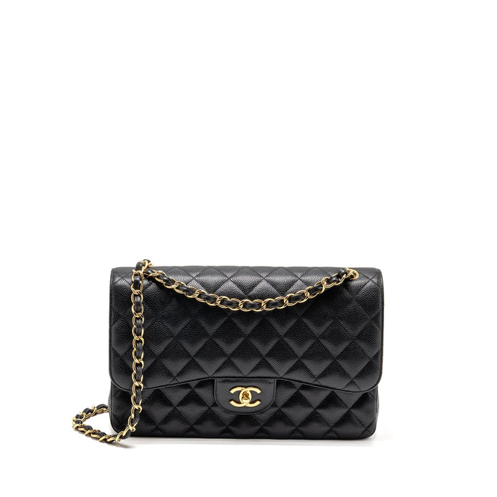 CHANEL JUMBO CLASSIC DOUBLE FLAP BAG CAVIAR BLACK GHW