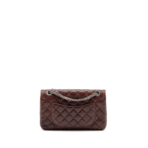 CHANEL SMALL 2.55 REISSUE DOUBLE FLAP BAG SHINY GRAINED CALFSKIN BURGUNDY SHW