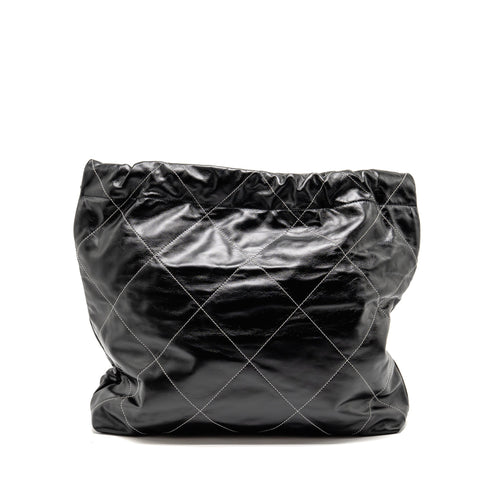 CHANEL MEDIUM 22 BAG WHITE STITCHING CALFSKIN BLACK GHW (MICROCHIP)
