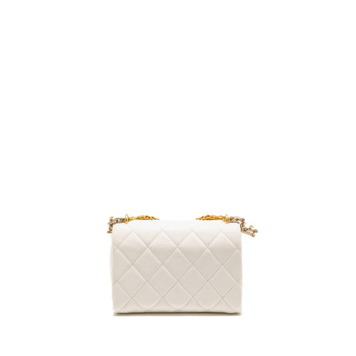 CHANEL QUILTED FLAP BAG WITH LETTER CHAIN LAMBSKIN WHITE GHW (MICROCHIP)