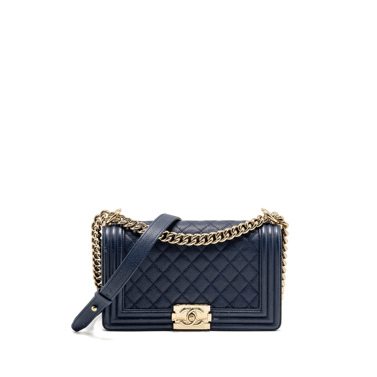 CHANEL MEDIUM BOY BAG CAVIAR NAVY LGHW