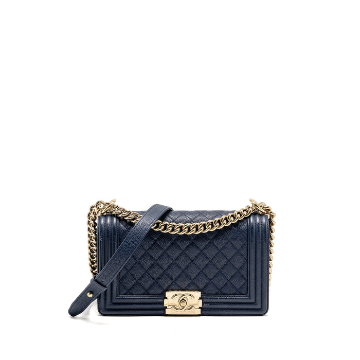 CHANEL MEDIUM BOY BAG CAVIAR NAVY LGHW