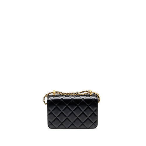 CHANEL GOLD CRUSH MINI FLAP BAG CALFSKIN BLACK GHW (MICROCHIP)