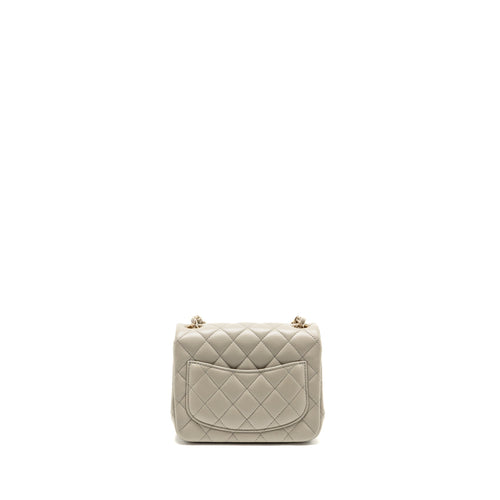 CHANEL 22C MINI SQUARE FLAP BAG LAMBSKIN LIGHT GREY LGHW (MICROCHIP)