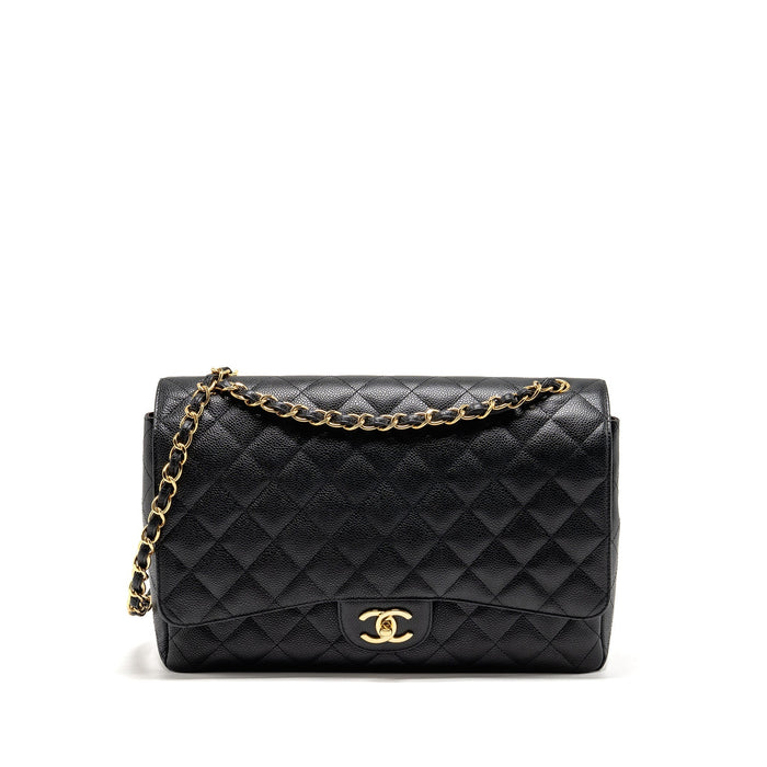 CHANEL MAXI CLASSIC DOUBLE FLAP BAG CAVIAR BLACK GHW