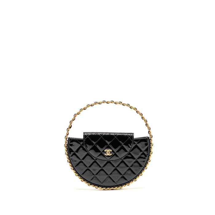 CHANEL ROUND CLUTCH PATENT LEATHER BLACK GHW (MICROCHIP)