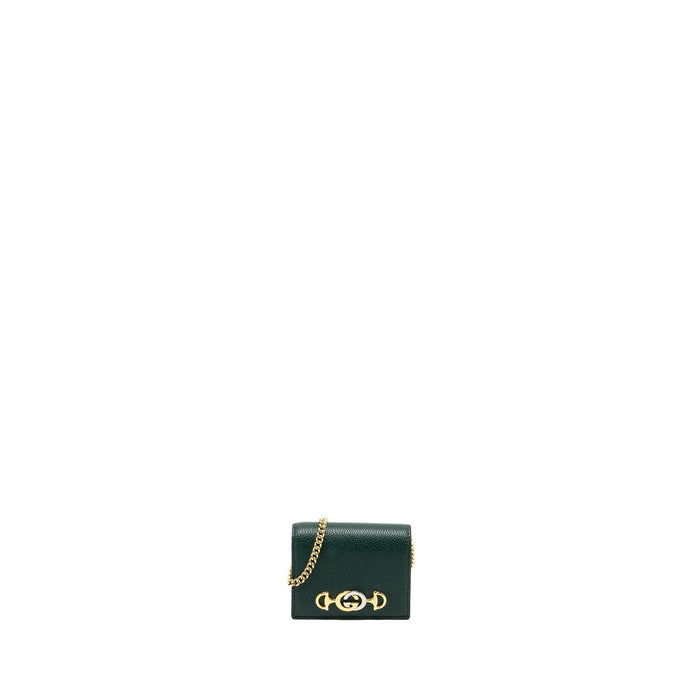 GUCCI ZUMI MINI WALLET WITH CHAIN CALFSKIN DARK GREEN GHW