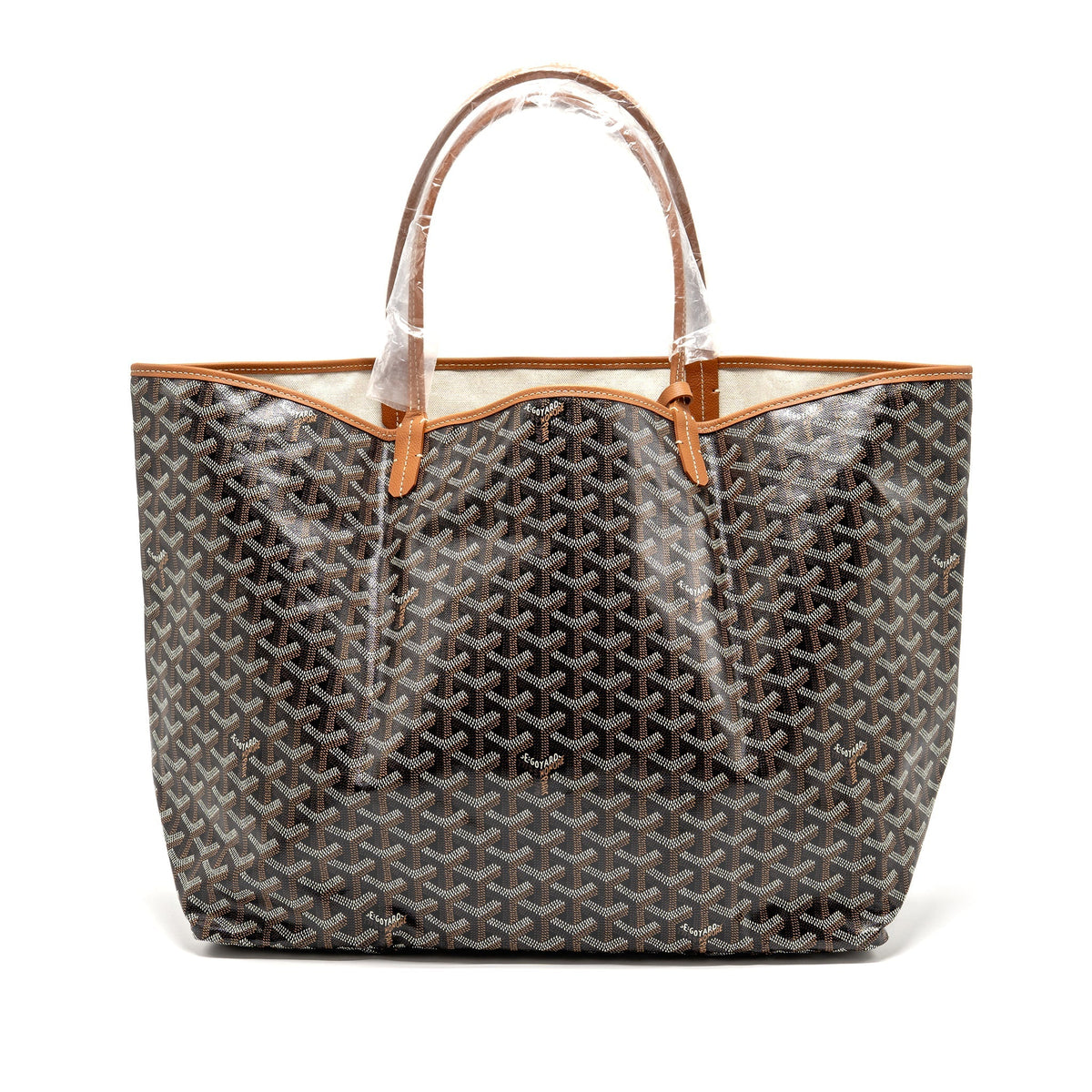 GOYARD SAINT LOUIS GM TOTE BAG GOYARDINE CANVAS/LEATHER BLACK/BROWN SHW