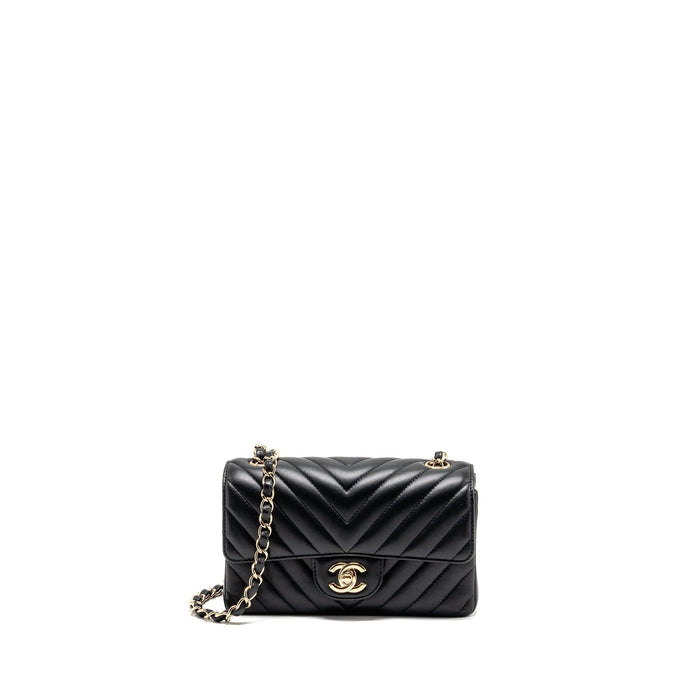CHANEL MINI RECTANGULAR FLAP BAG CHEVRON LAMBSKIN BLACK LGHW