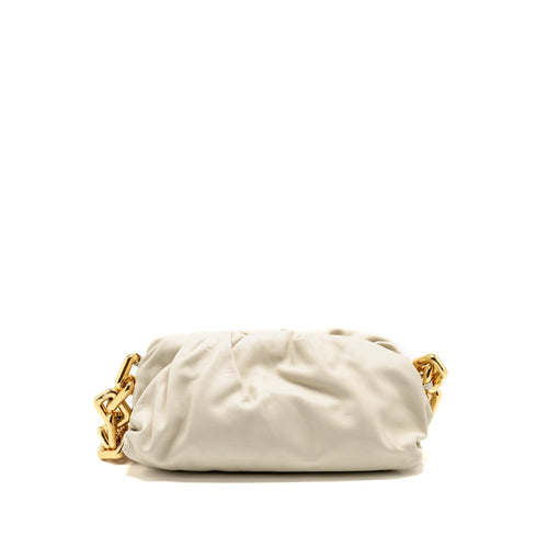 BOTTEGA VENETA CHAIN POUCH BAG CALFSKIN WHITE GHW