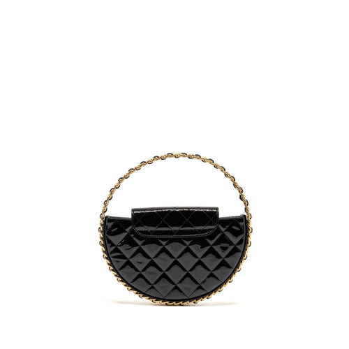 CHANEL 23K HOOP BAG PATENT LEATHER BLACK GHW (MICROCHIP)