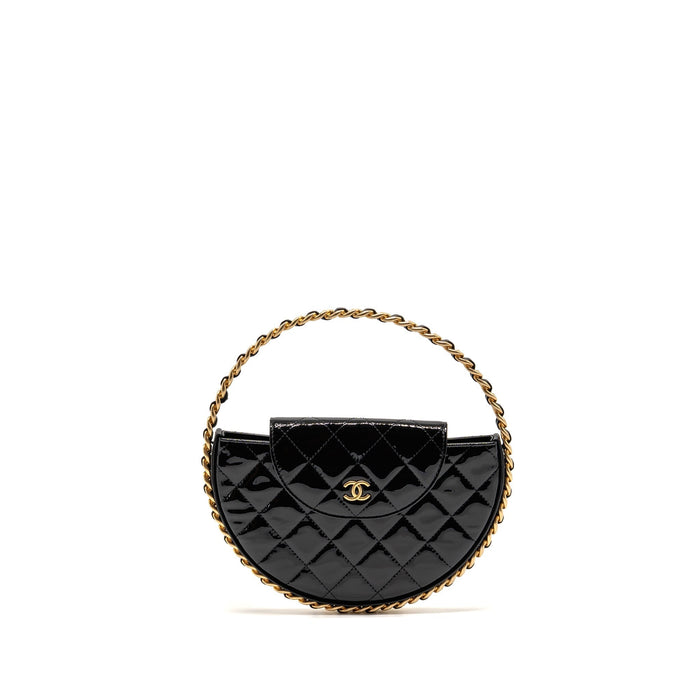 CHANEL 23K HOOP BAG PATENT LEATHER BLACK GHW (MICROCHIP)