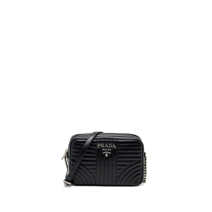 PRADA DIAGRAMME CAMERA CROSSBODY BAG CALFSKIN BLACK RUTHENIUM HARDWARE