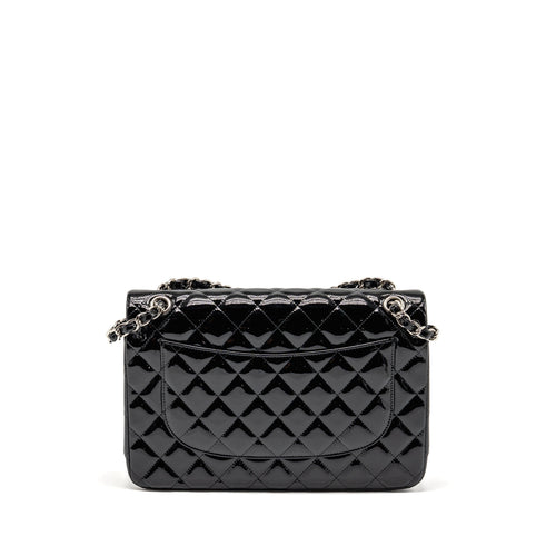 CHANEL JUMBO CLASSIC DOUBLE FLAP BAG PATENT BLACK SHW