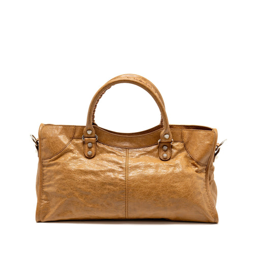 BALENCIAGA CLASSIC CITY BAG AGED CALFSKIN DARK BEIGE SHW