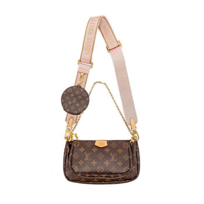 LOUIS VUITTON MULTI POCHETTE ACCESSORIES ROSE CLAIR STRAP MONOGRAM CANVAS GHW