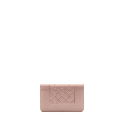CHANEL CC LOGO WALLET WITH CHAIN GOATSKIN PINK GHW