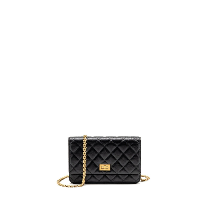 CHANEL 2.55 WALLET ON CHAIN AGED CALFSKIN BLACK BRUSHED GHW (MICROCHIP)