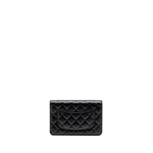 CHANEL 2.55 WALLET ON CHAIN AGED CALFSKIN BLACK BRUSHED GHW (MICROCHIP)