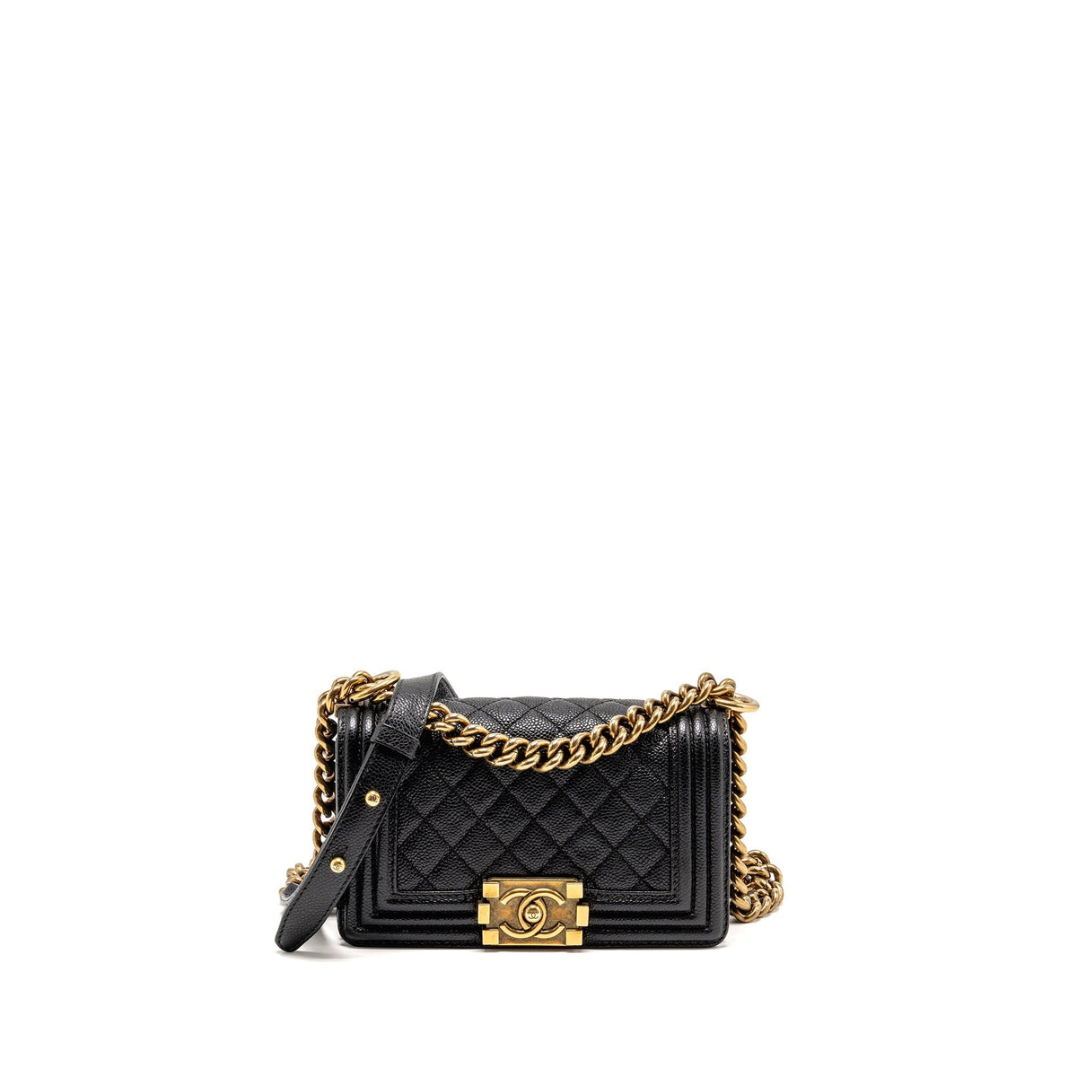 CHANEL SMALL BOY BAG GRAINED CALFSKIN BLACK GHW