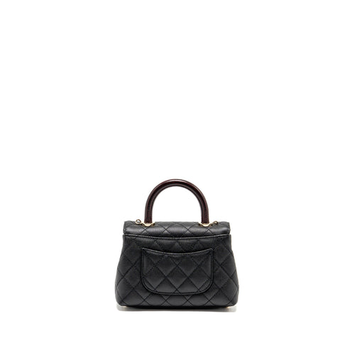 CHANEL MINI COCO HANDLE CAVIAR BLACK / BURGUNDY HANDLE LGHW (MICROCHIP)