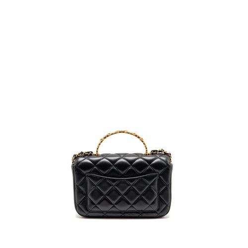 CHANEL 24S CC LOGO TOP HANDLE FLAP BAG WITH CHAIN LAMBSKIN BLACK GHW (MICROCHIP)