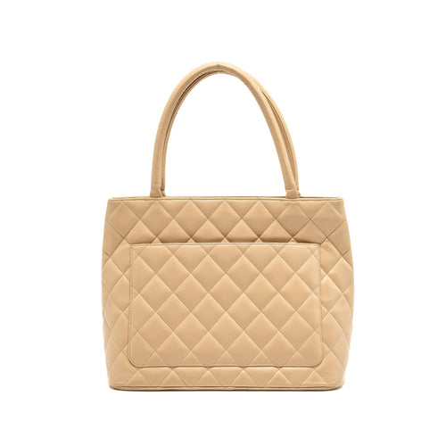 CHANEL VINTAGE MEDALLION TOTE BAG CAVIAR BEIGE GHW