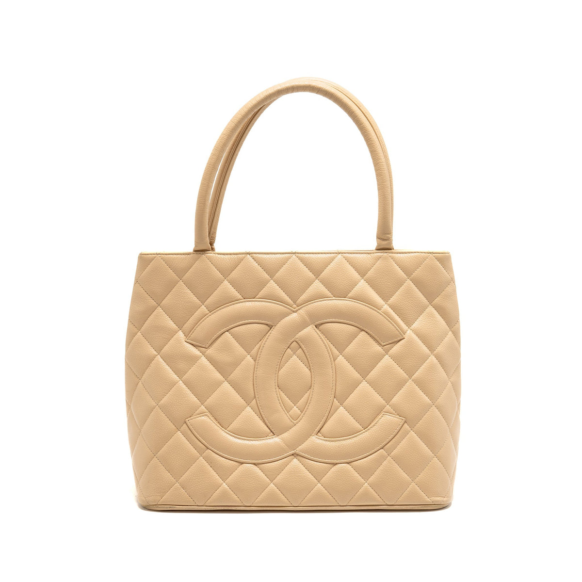 CHANEL VINTAGE MEDALLION TOTE BAG CAVIAR BEIGE GHW