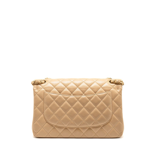 CHANEL JUMBO CLASSIC DOUBLE FLAP BAG CAVIAR BEIGE GHW (MICROCHIP)
