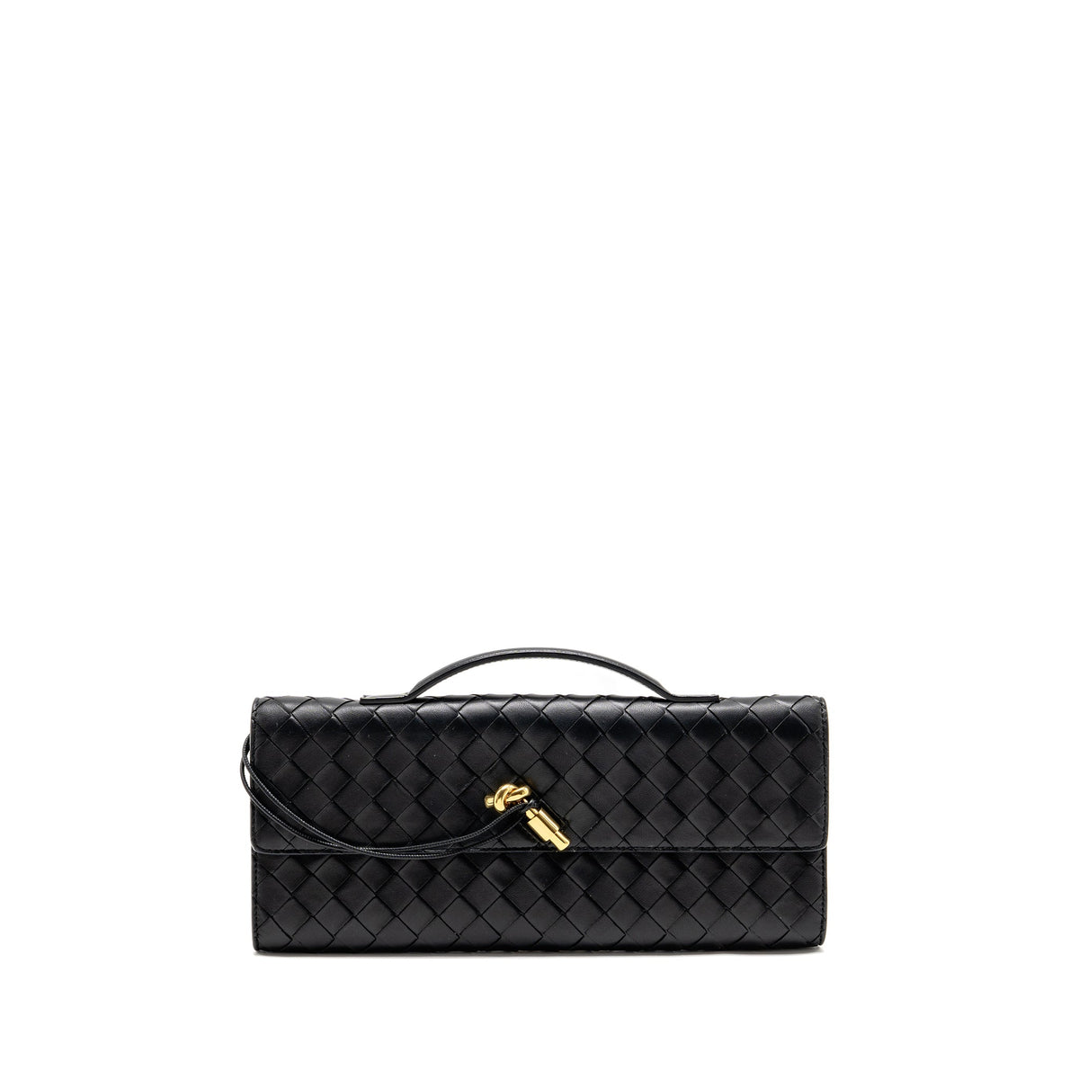 BOTTEGA VENETA ANDIAMO CLUTCH INTRECCIATO CALFSKIN BLACK GHW