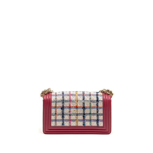 CHANEL MEDIUM BOY BAG FABRIC / LEATHER PINK LGHW