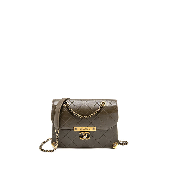 CHANEL QUILTED MESSENGER FLAP BAG LAMBSKIN OLIVE GREEN MULTICOLOUR HARDWARE
