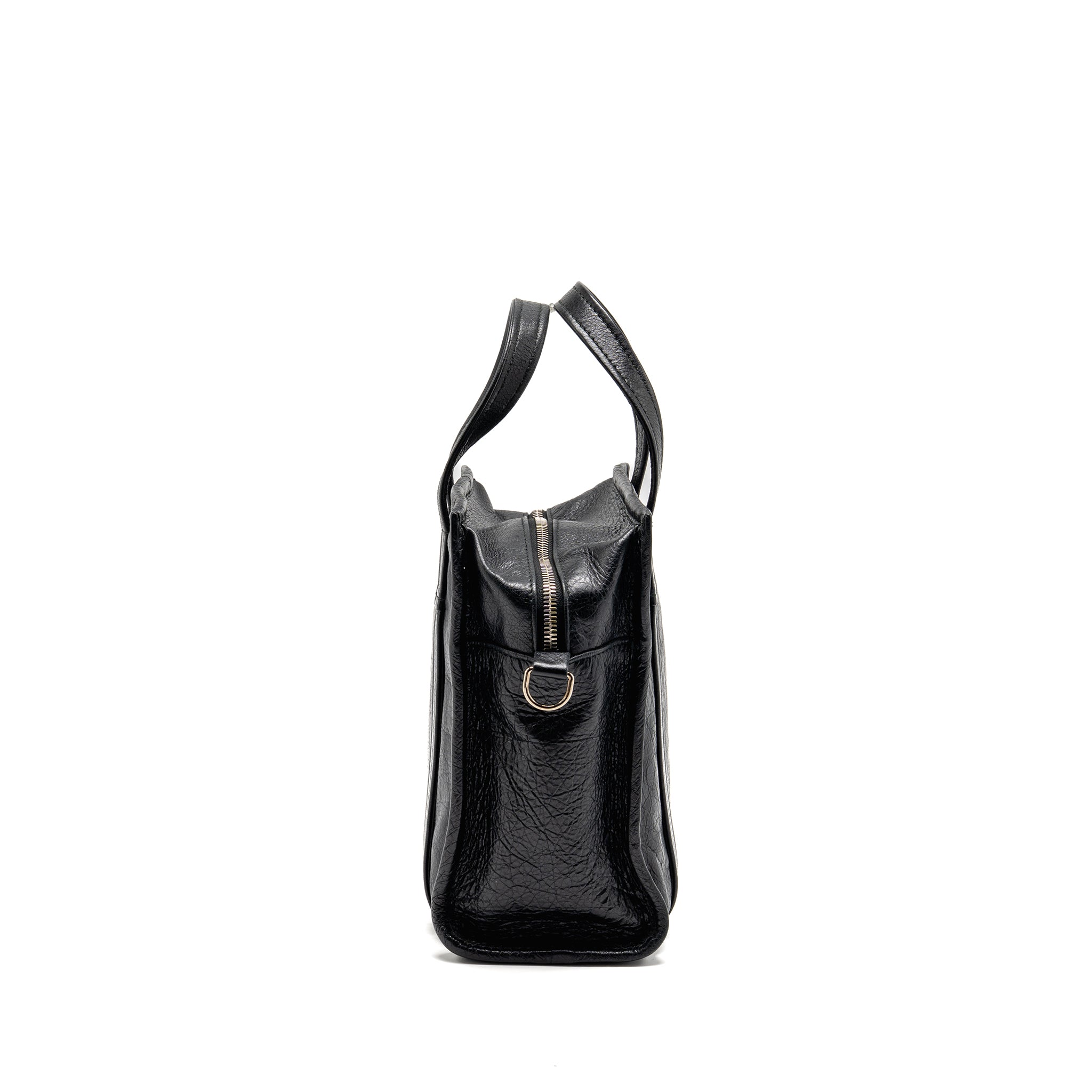 BALENCIAGA BAZAR MINI SHOPPER/TOTE BAG CRACKLED CALFSKIN BLACK SHW