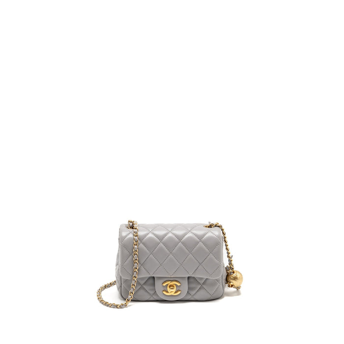 CHANEL PEARL CRUSH MINI SQUARE FLAP BAG LAMBSKIN GREY GHW (MICROCHIP)