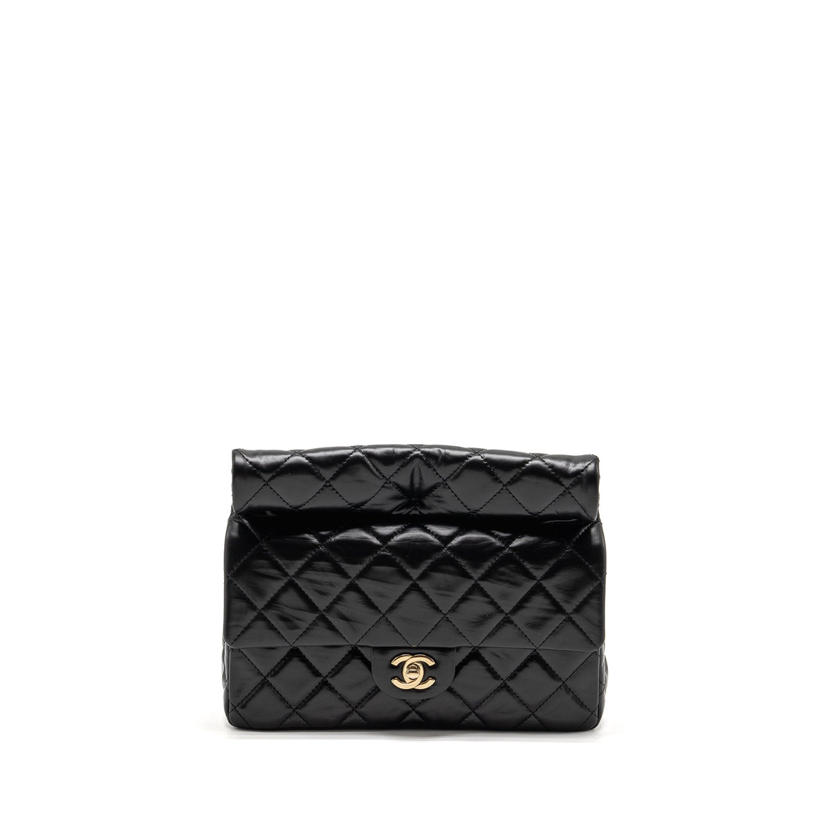 CHANEL 23A CLASSIC FLAP CLUTCH SHINY CALFSKIN BLACK GHW (MICROCHIP)