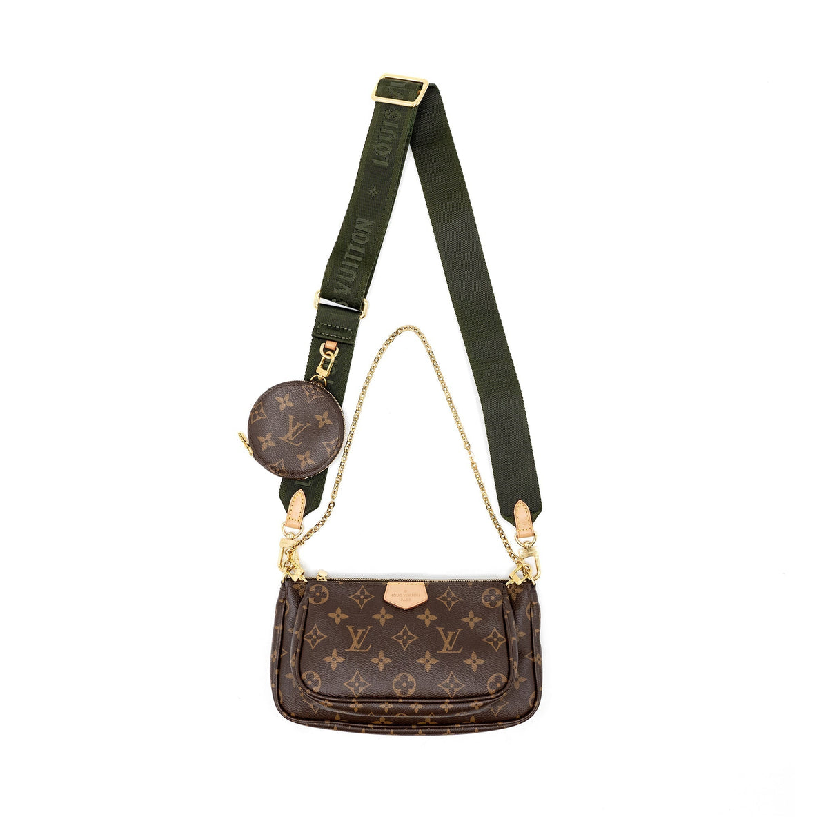 LOUIS VUITTON MULTI POCHETTE MONOGRAM CANVAS WITH KHAKI/ROSE CLAIR TWO STRAPS GHW