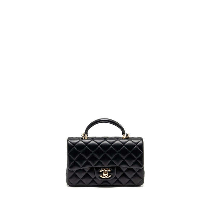 CHANEL TOP HANDLE MINI RECTANGULAR FLAP BAG LAMBSKIN BLACK LGHW (MICROCHIP)