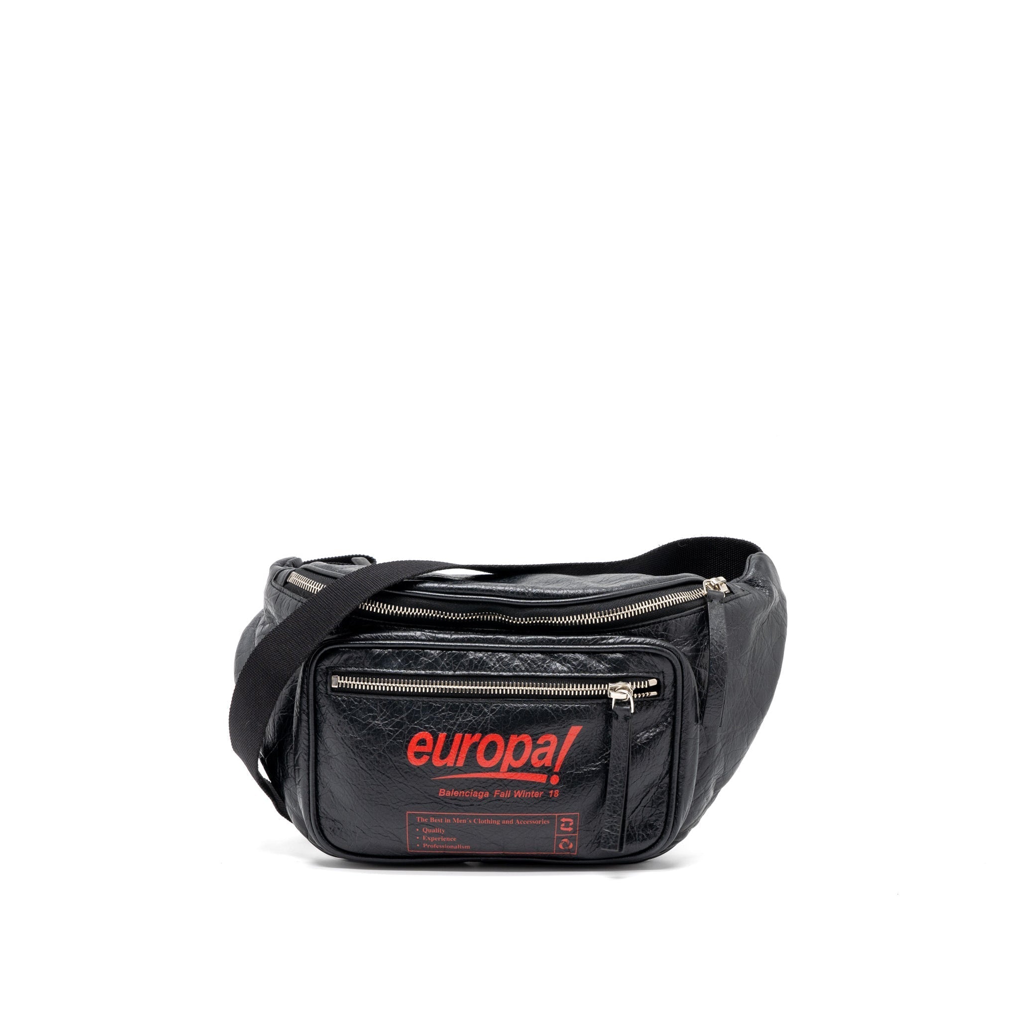 BALENCIAGA EUROPA BELT BAG CALFSKIN BLACK/RED SHW