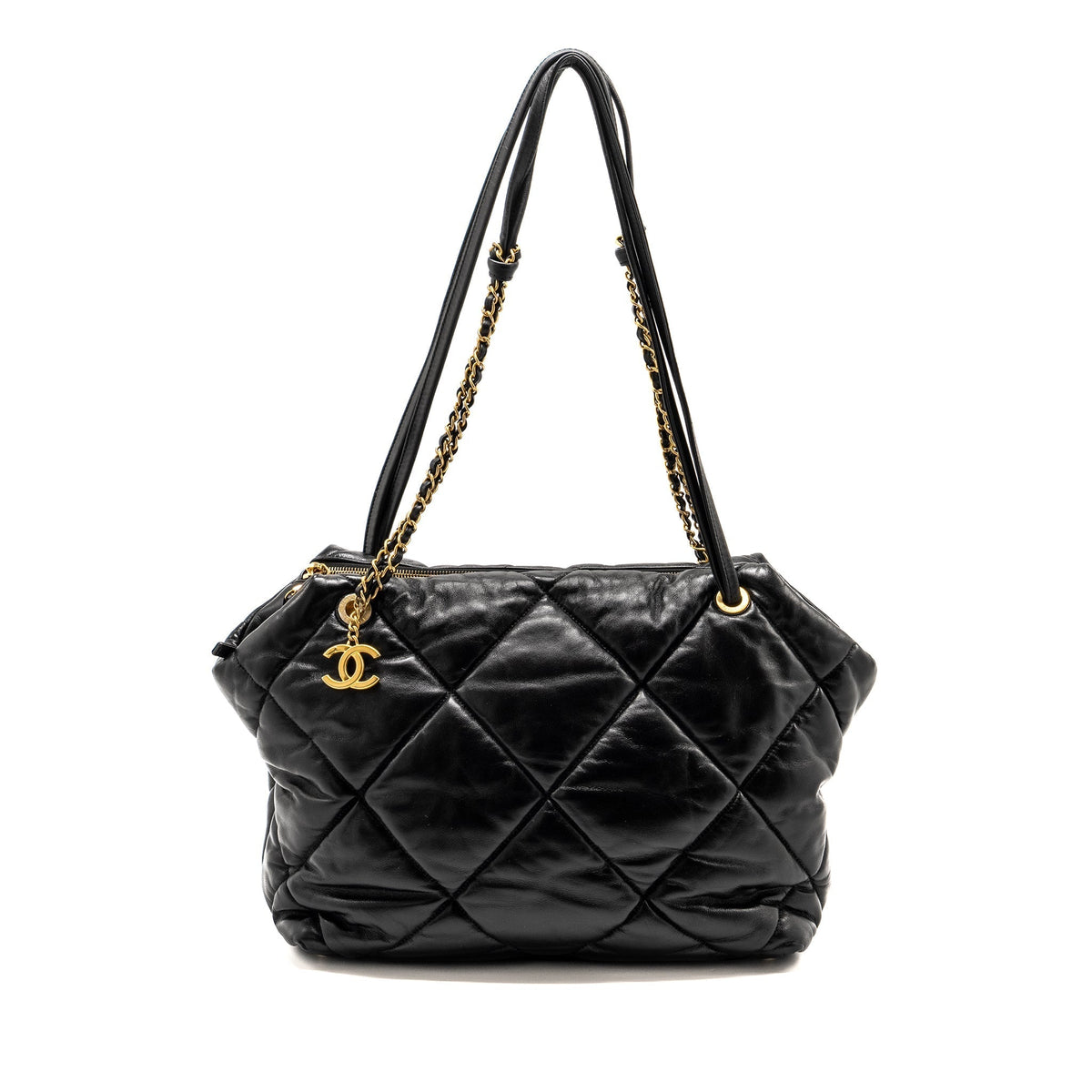 CHANEL NEW YORK BOWLING BAG QUILTED LAMBSKIN BLACK GHW