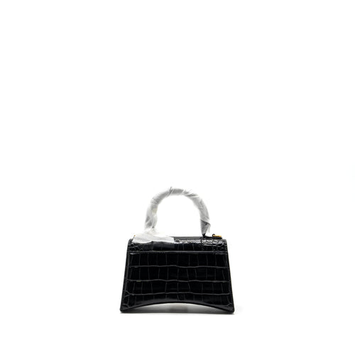 BALENCIAGA HOURGLASS XS HANDBAG CROCODILE EMBOSSED BLACK GHW