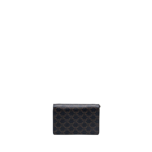 CELINE WALLET ON STRAP TRIOMPHE CANVAS/SMOOTH LAMBSKIN TAN GHW