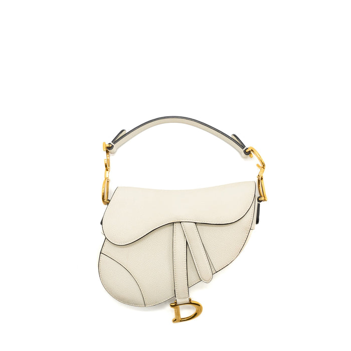 DIOR MINI SADDLE BAG CALFSKIN WHITE BRUSHED GHW
