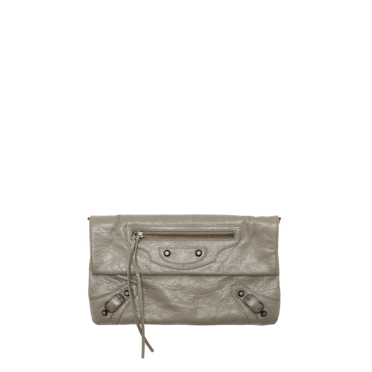 BALENCIAGA CITY FOLD CLUTCH/SHOULDER BAG LEATHER GREY RUTHENIUM HARDWARE