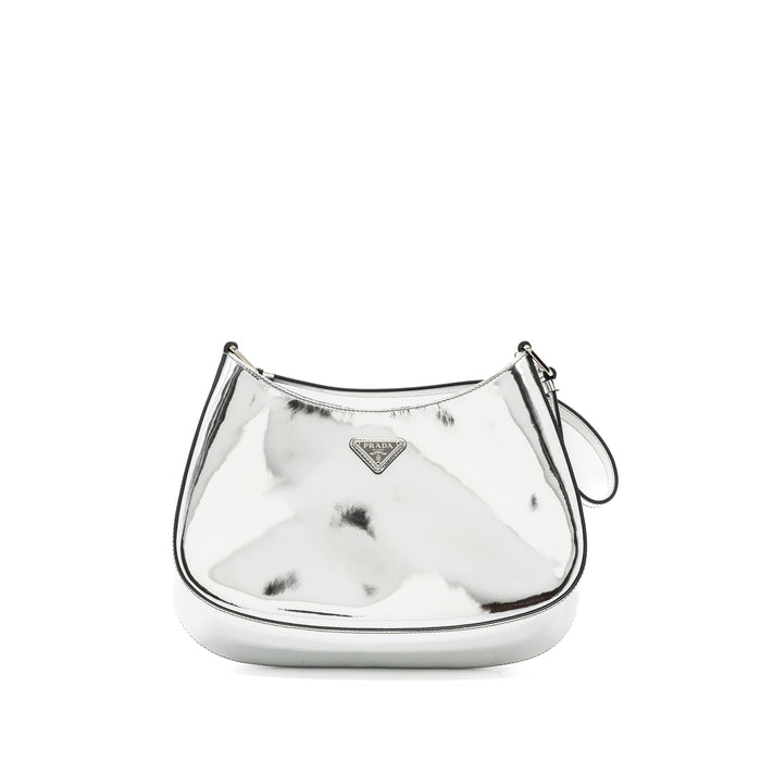 PRADA BORSA A SPALLA CLEO PELLE SPAZZOLATO LEATHER ARGENTO SHW