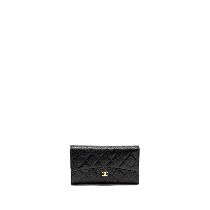 CHANEL CLASSIC CC FLAP LONG WALLET CAVIAR BLACK GHW