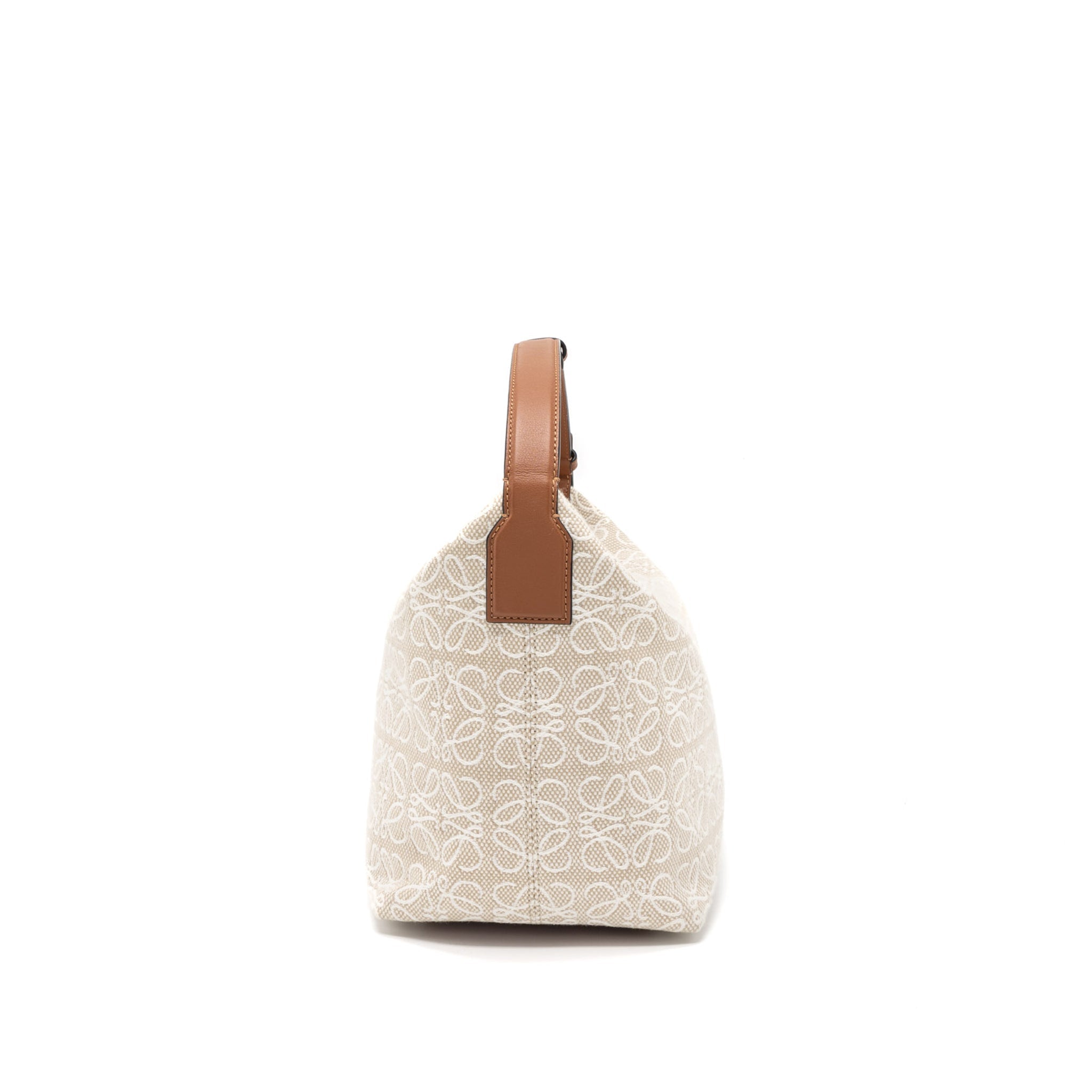 LOEWE MEDIUM CUBI ANAGRAM BAG TRIMMED LEATHER/JACQUARD CANVAS BEIGE/BROWN GHW